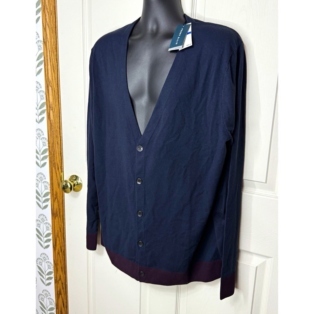 Perry Ellis Tech Knit Colorblock Button Front Cardigan Sweater Blue XL Tall NWT